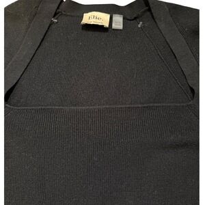 Elie Tahari Square Neck Ribbed Knit Top Black Elbow Sleeve L/XL/TG‎